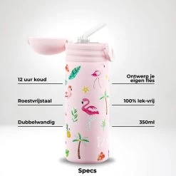 IZY Kids Drinkfles 350 Ml Pink Flamingo Rvs -Keuken Verkoop izy kids x pink flamingo infographic specs nl min