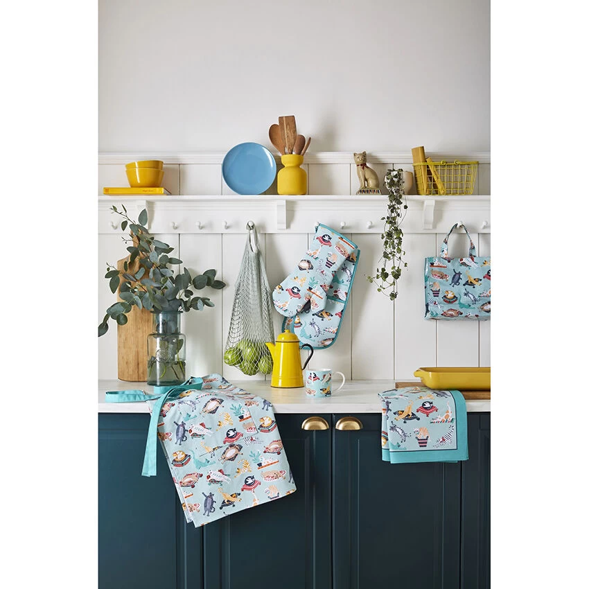 Ulster Weavers Kitty Cats Schort Katoen Blauw 3 Ulster Weavers Kitty Cats Schort Katoen Blauw - Afbeelding 3