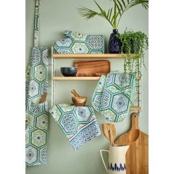 Ulster Weavers Lisbon Tiles Ovenwant Katoen Groen -Keuken Verkoop lisbon tiles